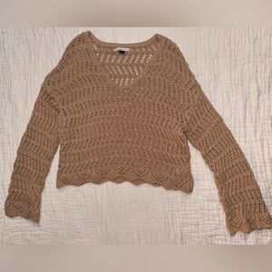 American Eagle Outfitters Brown Crochet V-Neck Sweater SZ: M